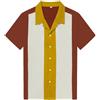 Candow Look Retro Casual Tops Stitching Color Short Sleeves Men Shirts(Sienna+Ivory+Dijon,M)