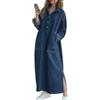 LIUYUYOUGO Vestiti Casual da Donna Maxi Abiti in Denim per Donna Manica Lunga Giacca Lunga in Jeans Classica Taglie Forti Abiti in Denim Larghi con Bottoni Blu Abito Caftano alla Moda con Spacchi La