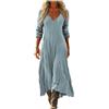 Mfhmom Vestito Donna Estivo Lungo Casual Elegante Abito Boho Chic Manica a Tre Quarti Scollo a V Vintage per Mare Vacanza Serata Invitata Matrimonio Svasato Traspirante Comodo