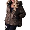 nicticsi Giubbotto Corta da Donna Invernale Caldo Cerniera Cappotto Patchwork di Peluche Casuale Vintage Outerwear con Tasca Tinta Unita Giacche Polsini a Maglia B Caffè M