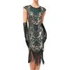 Generic Abito da donna anni 20 Gatsby 1920 Verde Oro Abito con frange da donna Abito da ballo Flapper Dress corto Charleston Costume con paillettes e frange Carnevale e carnevale, verde, L