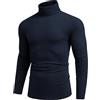COOFANDY Maglione a Collo Alto Uomo Camicia a Maniche Lunghe T-Shirt Leggera Pullover Slim Fit Blu Scuro M