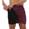 Arcweg Costume da Bagno da Uomo con Boxer Slip Foderato Pantaloncini da Bagno Fodera a Compressione 2 in 1 Pantaloncini da Spiaggia con Tasca con Cerniera Surf Vino Rosso XL(EU)