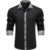 Allthemen Camicia da Uomo Elegante Maniche Lunghe Shirts con Bottoni Risvolto Casual Formal Tops per Matrimonio e Festa Nero Grigio L