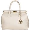 Chicca Borse Bag Borsa a Mano in Pelle Made in Italy 35x28x16 cm (D37 Latte)