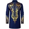 Generisch Abbigliamento africano da uomo tribale dashiki lavagna moda uomo metallo oro tunica caftano camicie musulmane araba islamica abaya manica lunga bronzatura caftano abbigliamento da preghiera