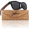 glozzi Occhiali da Sole Legno per Uomo e Donna con Lenti Polarizzate UV400 Aste in Legno e Custodia in Sughero