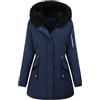 Generico Giacca Invernale da Donna con Cappuccio Oversize in Peluche Cotone Cappotto Donnas Lungo Caldo Pile Piumino Trapuntato Con Pile Calda Fodera Maniche Lunghe Taglie Forti Moda Cappottos