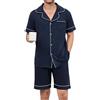 Reliwel Pigiama Uomo Maniche Corte Pigiama Uomo Corto Aperto Davanti Pigiama Morbido Uomo Corto Pigiami Uomo con Colletto Rovesciato Pigiama da Uomos Set da Notte Casa Traspirante Blu Navy S
