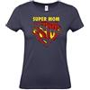 DND DI D'ANDOLFO CIRO Maglia Donna Super Mom (Stile Superman) Bianca - Nera - Blu - Regalo Festa della Mamma o Compleanno (S, Blu)