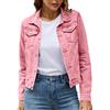 VaiKanhai Giacca da donna Basic Solid Color Button-Down-Denim in cotone con tasche, giacca di jeans, giacca in jeans, colore blu, impermeabile, traspirante, estiva, giacca a vento, Colore: rosa., XL