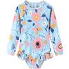 Aisyee Costume da bagno per bambine da 3 a 16 anni, Azzurro con fiori., 3-4 Anni