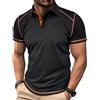 MakingDa Polo Uomo Manica Corta con Blocchi di Colore Bottoni Tinta Unita Scollo a V Informale Estate Magliette Polo Corsa Muskel Slim Fit Leggero Lavoro Sportiva Polo Colletto Camicia Nero M