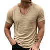 Generico Maglia Uomo Collo A V Manica Corta in Cotone E Lino, Finitura Vissuta con Bordi Grezzi, Modello Ampio Tinta Unita Perfetto per L'Estate E Le Giornate al Mare(Beige, S)