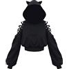 Loalirando Women's Cute Cat Ear Crop Top Oversized Hoodie off Shoulder Hollow out Long Sleeve Black Punk Gothic Sweatshirts