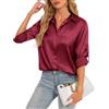 HANERDUN Camicia Donna Elegante di Raso con Scollo a V e Taglio Spalle Dritte Camicetta a Colore Solido Top