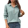 GMQWRK Top oversize da donna alla moda con bottoni in maglia jacquard maglione con collo collo pullover maglione casual sciolto camicie in maglia per donna UK maniche lunghe camicette maglieria felpa