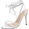 Generic Scarpe da donna sneakers tinta unita open toe cavigliera cinturino sottile tacco alto sandali rolling soft scarpe da donna, bianco, 39 EU