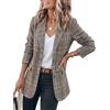 IDEALSANXUN Blazer da donna in tweed casual, motivo scozzese, pied de poule, giacca da lavoro, Marrone, Large