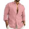 BERCIELY Camicia Uomo Manica Lunga Estate Sottile Top Casual Uomo personalità Baver Retro Slim Fit Polo Uomo all-Match Tinta Unita Camicia Classica Uomo J-Pink XL