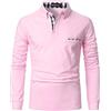 APAELEA Polo da Uomo a Manica Lunga Contrasto Formale Cotone Magliette Tennis Golf T-Shirt,Rosa,L
