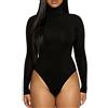 KOEMCY Body Donna Manica Lunga Elegante Collo Alto Bodysuit Sexy Aderenti a Maniche Lunghe Caldo Casuale Jumpsuits Basic Tops (Nero,XL)