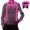 YeahBoom Bretelle LED e papillon da uomo fosforescenti,bretelle luminose a LED,per festival musicale,festa in costume di Halloween, rave party,Natale,forniture per feste al neon fosforescenti