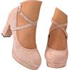 Hanraz Mary Janes Pumps - Scarpe da donna in pelle scamosciata, eleganti e larghe, con tacco a blocco, larghezza H