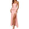 Celanisai Abito da donna in raso con spalline sottili, abito da damigella d'onore, lungo, elegante, linea ad A, con spacco, sexy, senza maniche, maxi abito da sirena, O rosa chiaro, M
