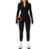 HUKUMA Tutine da Donna, Jumpsuit Sportiva Aderente, Maniche Lunghe Tute in Pile, Donna Tuta per Yoga Palestra Ginnastica-Nera L