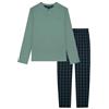 YAMAMAY, Pigiama Lungo Girocollo con Bottoni, Daily Pajamas II, Verde Salvia e Blu, Uomo