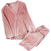 Zanisouta Pigiama invernale da donna in pile, in flanella, per la casa, in velluto dorato, in due pezzi, con maniche lunghe e pantaloni a camicia, in tinta unita, slim fit, O rosa., L