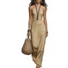 Generic Abito Lungo da Donna con Scollo all'Americana Incrociato, Spalle Scoperte, Senza Maniche, Aderente, Estivo, Casual, Boho
