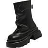 OBiQuzz Stivaletti da donna con tacco altissimo e plateau, in similpelle, con gambo corto, stile gotico, in pelle, da equitazione, da donna