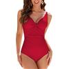 WIN.MAX Costumi da Bagno Interi per Donna Scollo a V Costume Intero Donna con Controllo della Pancia Monokini con arricciature, per Coppe da D a G (Rosso Cardinale, EU42)