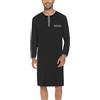 Yukiuiny Maglie Pigiama Uomo Maniche Lunghe Abbigliamento da Notte Cotone Camicie Lunghe per Dormire-C-Nero/M