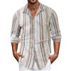 FNKDOR Camicia in lino da uomo a maniche lunghe, estiva, a righe, casual, vestibilità normale, in lino, per il tempo libero, marrone, XXL