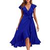 shownicer Vestiti Donna Elegante Vestiti con Spacco Estivi Vestito al Ginocchio Scollo a V Manica Corta Abito Casual Vestiti da Sera Cerimonia Cocktail A Blu5 L