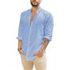Runcati Camicia in lino, da uomo, estiva, a maniche lunghe, a righe, per il tempo libero, in cotone, vestibilità regolare