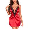 RSLOVE Camicia da Notte Sexy in Raso - Lingerie Donna Babydoll con Cinturino Regolabile e Scollo a V in Pizzo Rosso Brillante M