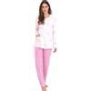 Leo Corsetteria Pigiama Donna Caldo Cotone Interlock Aperto Davanti con 2 Tasche Marca Linclalor Taglia 48 Colore Panna Fiori Rosa 133