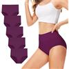 TUUHAW Mutande Donna Pacco da 5 Culotte Vita Alta Slip Cotone Mutantina Elastiche Pantaloncini Post Parto Taglia Viola XL