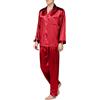 OBiQuzz Pigiama da uomo in raso, lungo, classico, in raso, con bottoni, in due pezzi, a maniche lunghe, pigiama, Colore: rosso, XXL