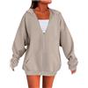 Generic Felpe da donna a maniche lunghe con zip con cappuccio leggere casual a maniche lunghe con tasche cappotti con cappuccio larghi abiti, Khaki-D., XXL