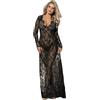 comeondear Vestito Sexydonna Hard Lungo Intimo Seducente Trasparente Lingerie Pizzo a Maniche Lunghe Taglia Grande Scollo a V Babydoll con Perizoma Sleepwear Sexy Nightwear Set Teddy Nero,3XL-4XL