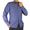 E. MECCI M37 Camicia Uomo 100% Cotone Slim Fit Armaturato Blu con Righe Orizzontali Manica Lunga (43)