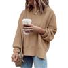 Saodimallsu Maglione oversize da donna con spacco laterale | Girocollo, maniche lunghe, maglia a costine, felpa casual per autunno e inverno