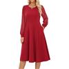 GRACE KARIN Vestito A-Line Donna in Cotone e Poliestere con Effetto Tessuto Bicolore, Scollo Classico, Tasche Aperte sui Fianchi Rosso L