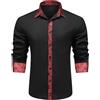 Allthemen Camicia da Uomo Elegante Maniche Lunghe Shirts con Bottoni Risvolto Casual Formal Tops per Matrimonio e Festa Nero Rosso XXL