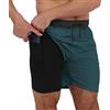 Arcweg Costume da Bagno da Uomo con Boxer Slip Foderato Pantaloncini da Bagno Fodera a Compressione 2 in 1 Pantaloncini da Spiaggia con Tasca con Cerniera Surf Noir + Vert Foncé L(EU)
